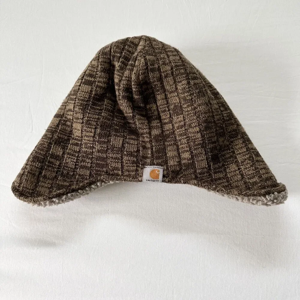 Carhartt Sherpa Lined Beanie Hat Brown Knit Winter Cap One Size Warm
